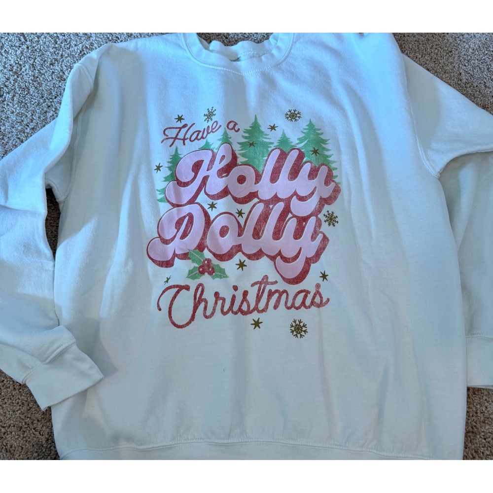 Dolly Parton Have a Holly Dolly Christmas Graphic Sweatshirt White XS/S Holiday